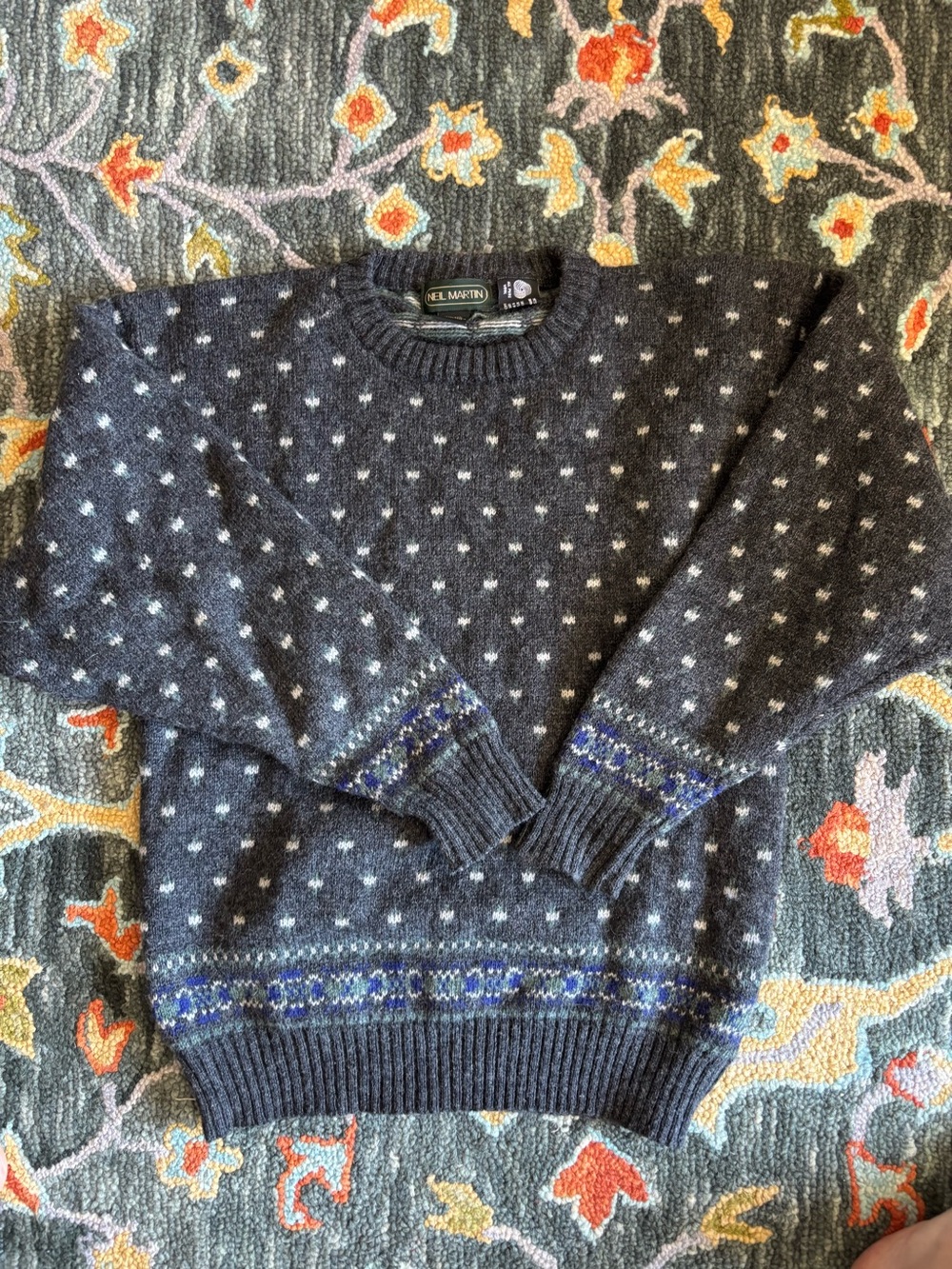 Men's Dark Gray Fair Isle Wool Crewneck Sweater